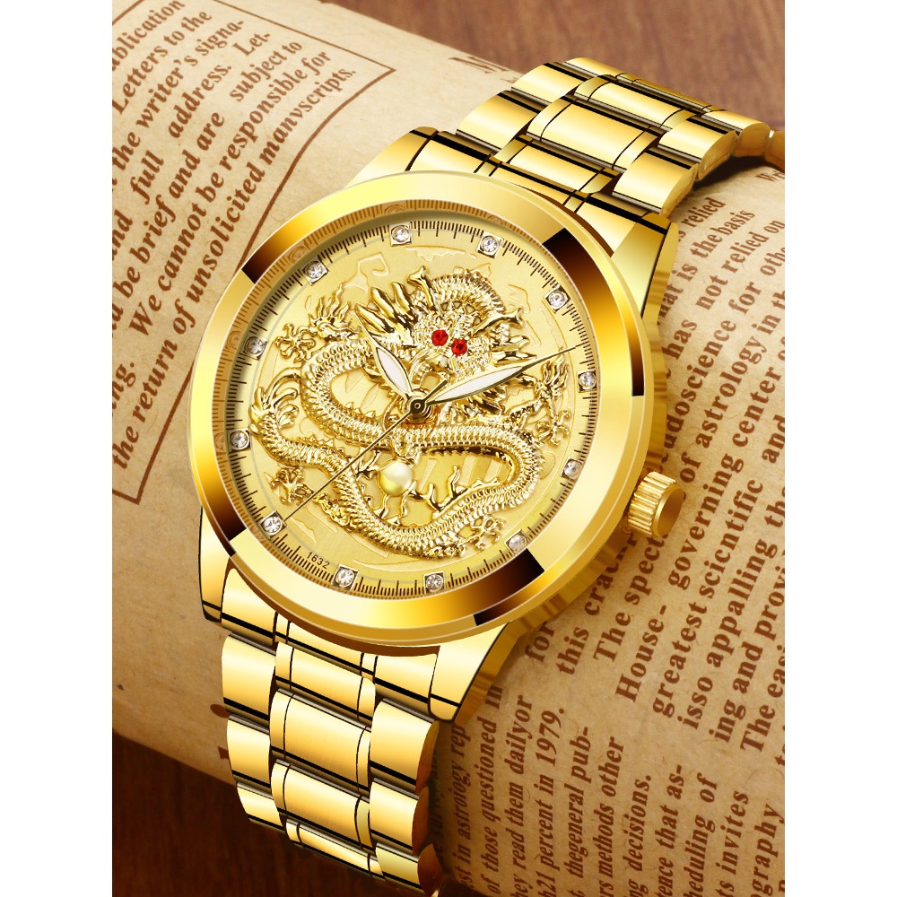 Fashion Watch Terbaru Special Edition Jam Tangan Casual Pria Motif Naga Bahan Stainless Steel Anti A