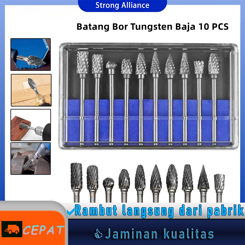Mata Bor Tungsten Steel Carbide Cone Spiral 10 PCS Mata Gerinda Mengukir  Bor Tungsten