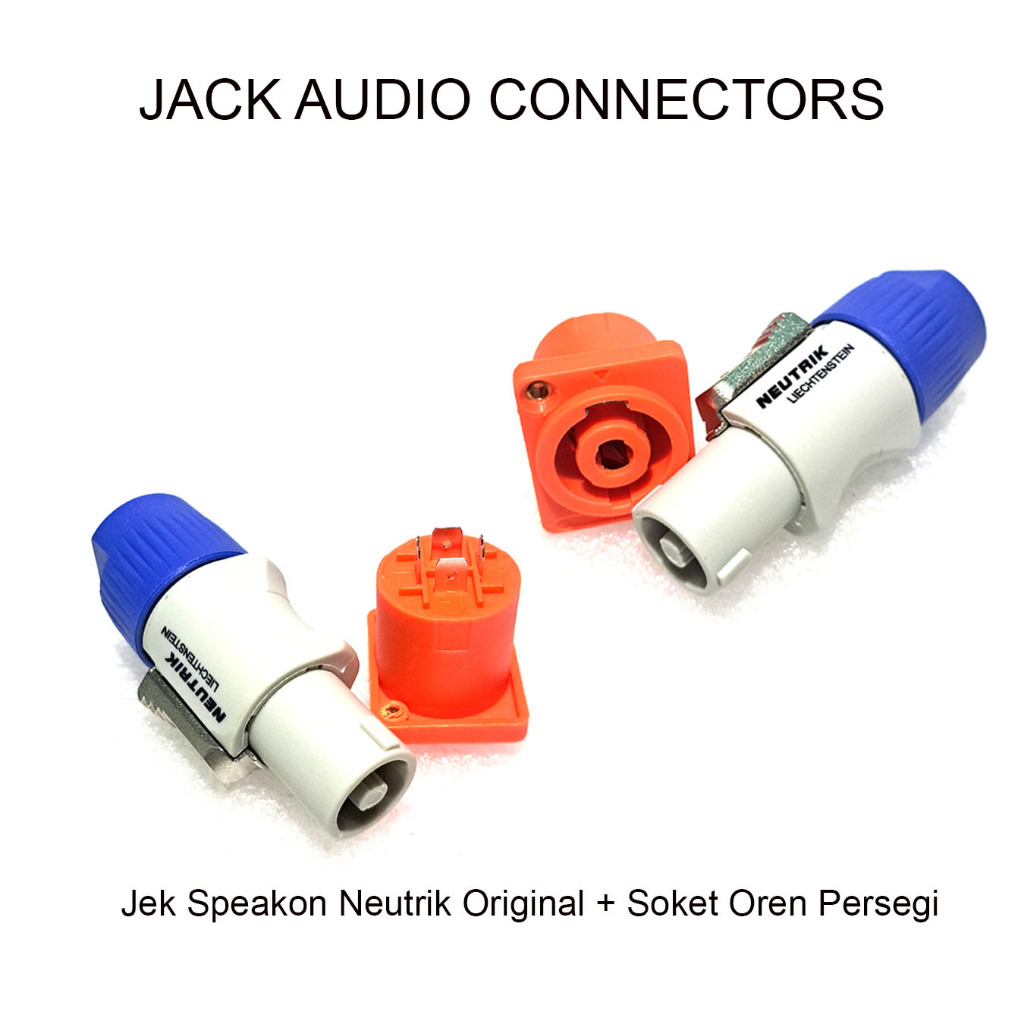 (2pasang) Jack Speakon Speaker Neutrik 4pin Original + Soket Oren Persegi -Aksesoris Audio Spiker