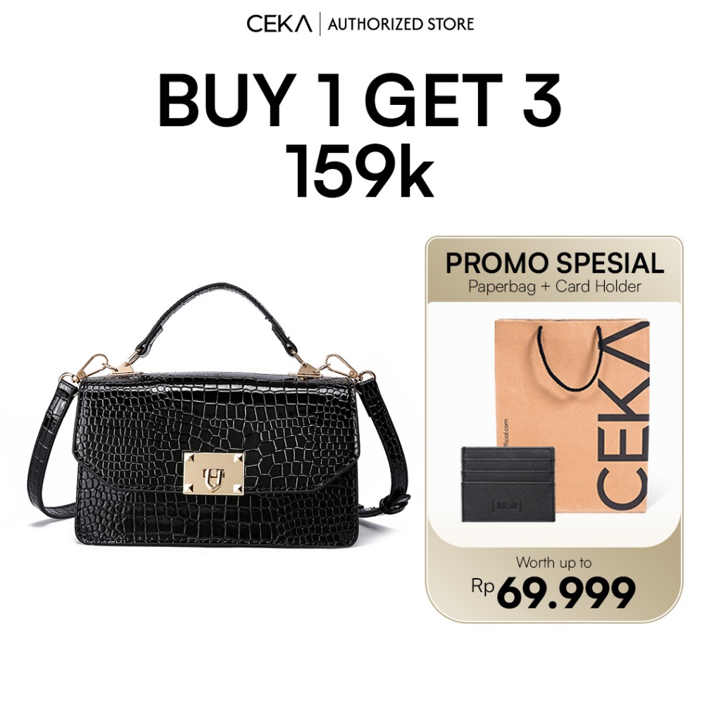 [BUY 1 GET 3] CEKA Authorized Tas Selempang Wanita Terbaru 2025 Dengan 2 Tali Kulit Croco Sophie Eli
