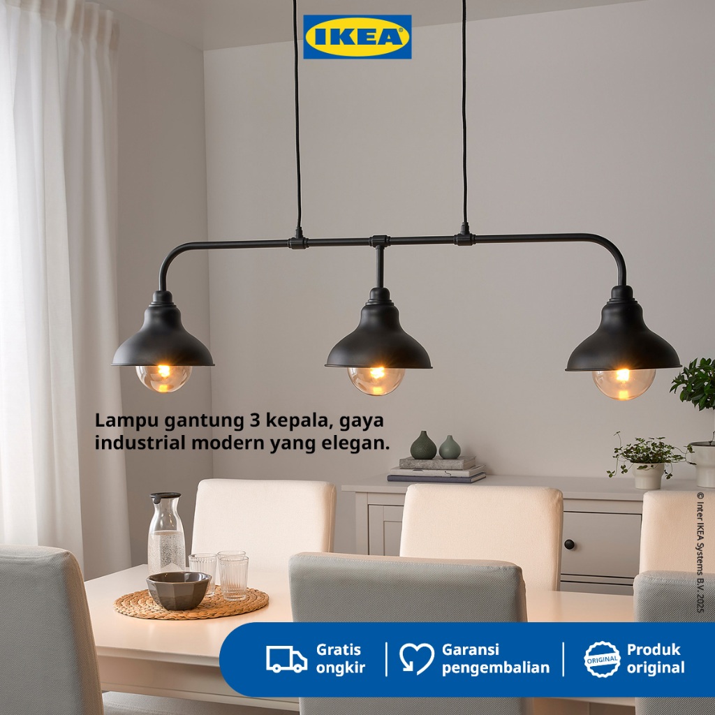 IKEA AGUNNARYD Lampu Gantung Dengan 3 Bohlam Hitam 122cm