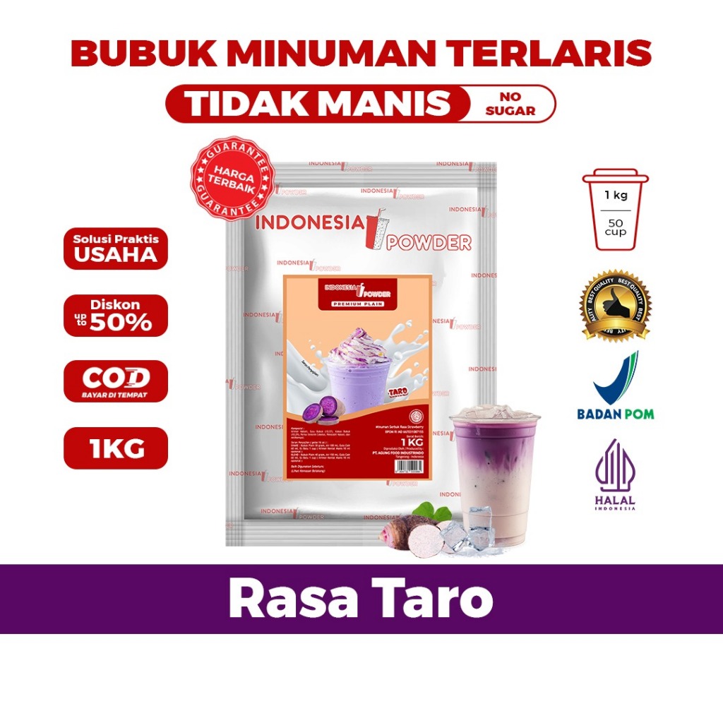 Bubuk Minuman Rasa Taro Tanpa Gula 1 Kg untuk Minuman Kekinian dan Campuran Kue