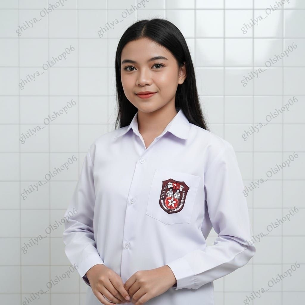 Baju putih panjang SD, Baju putih bahan Oxford dan bahan twis (licin serta mengkilap), Baju putih le