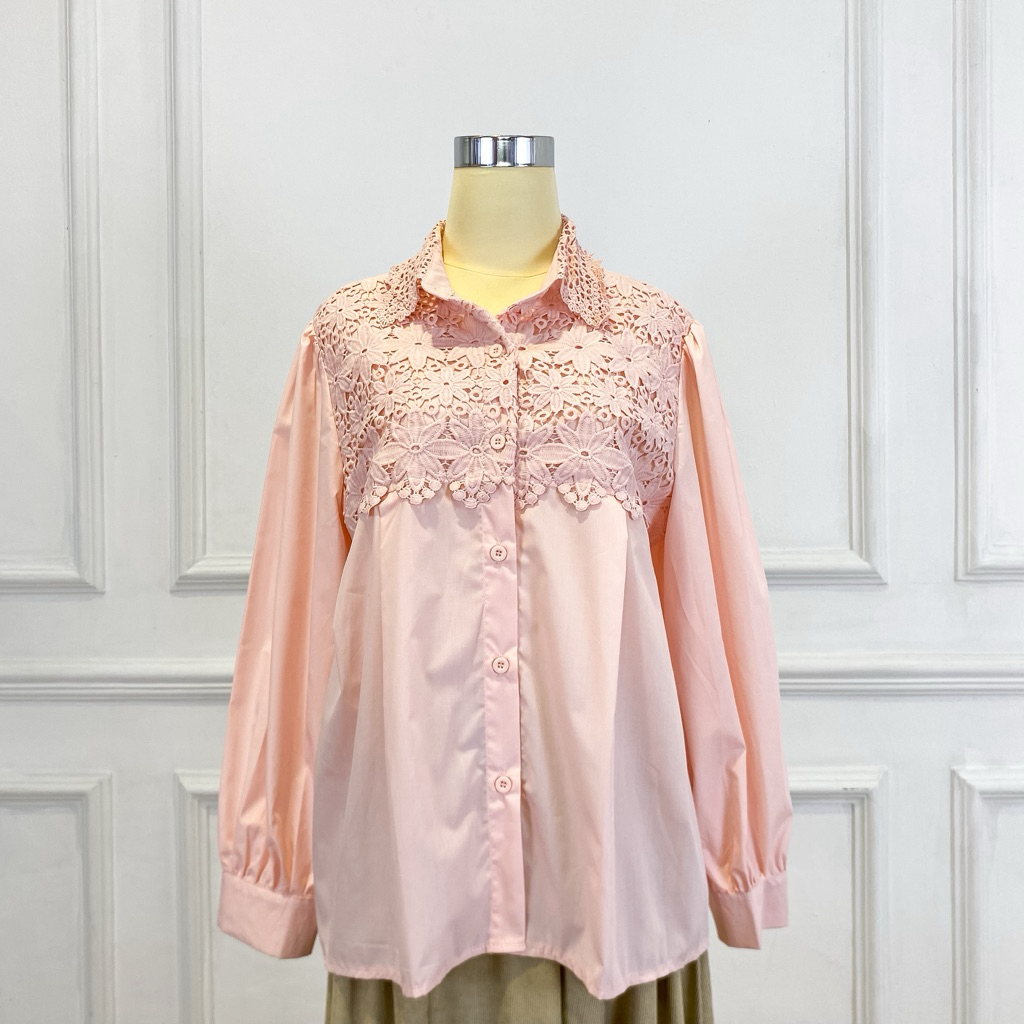 Atasan Brokat Bangkok Katun Kombinasi Elegan Lengan Panjang – Baju Wanita Kekinian CLEOSA