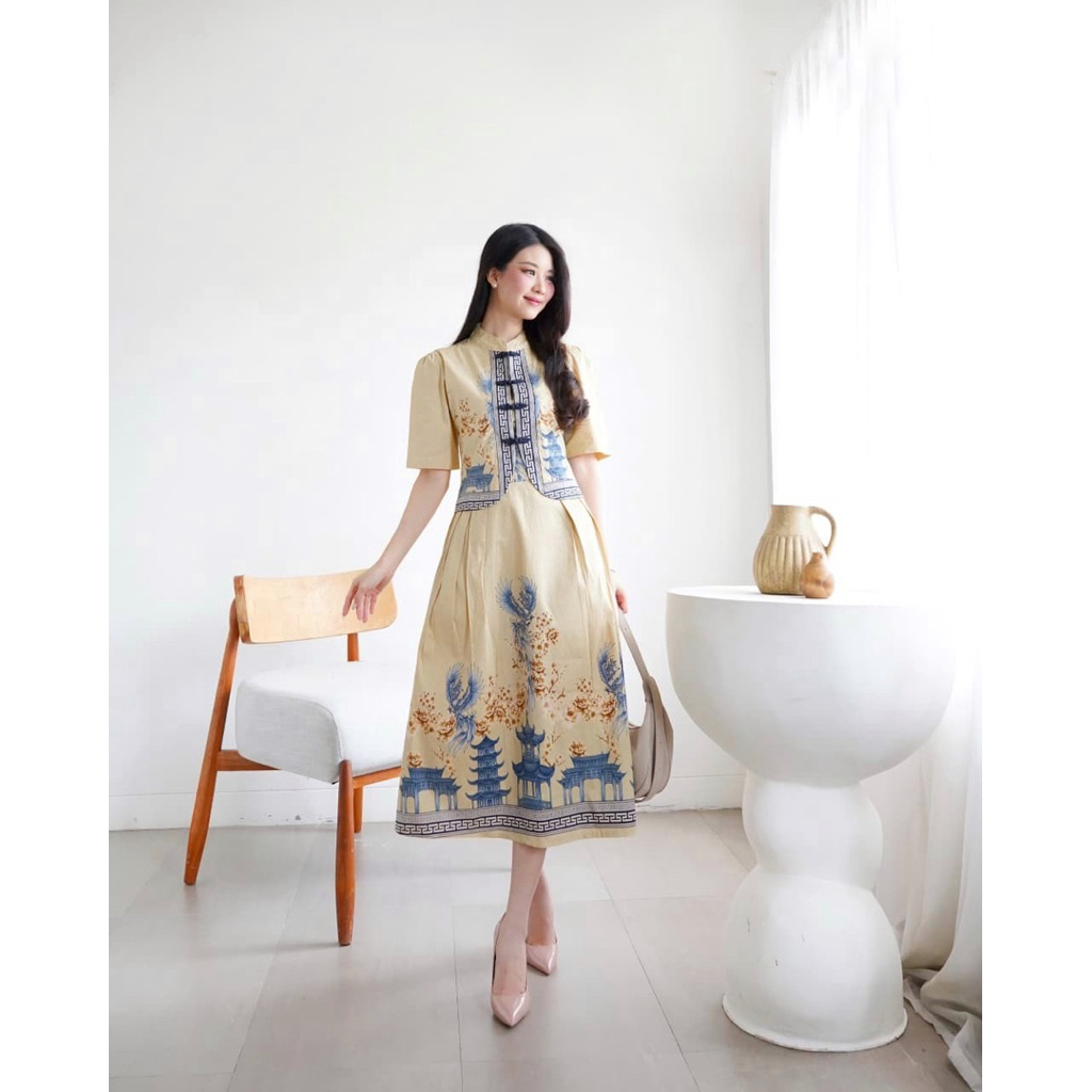 batik cheongsam C163 Dress Batik Cheongsam Warna Kuning dan Pink