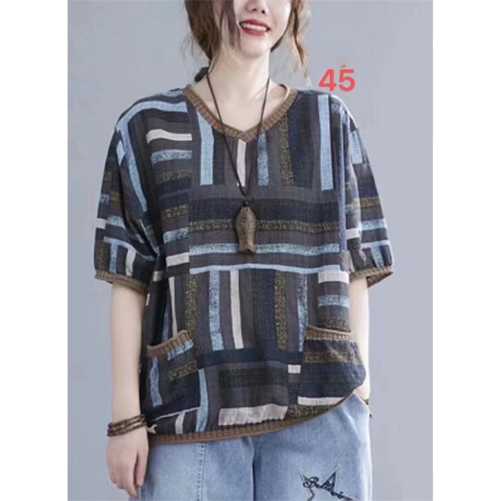 baju blouse bahan katun linen motif bordir