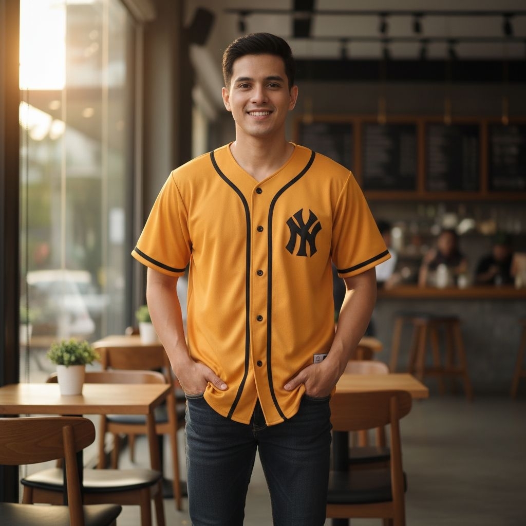 Baju Baseball Jersey Baseball Pria dan Wanita Ny Orange