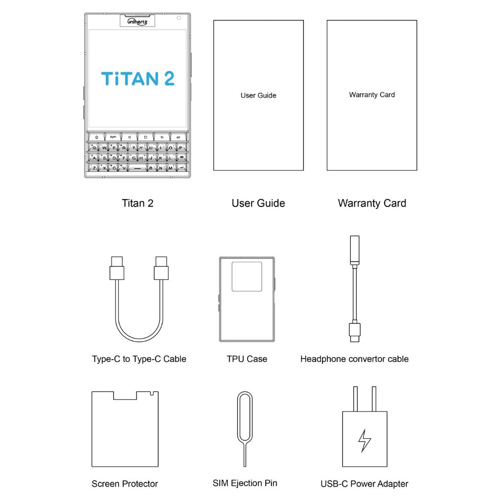 Unihertz Titan 2 Rugged 12GB+512GB 4.5 Inch Smartphone QWERTY 5G Android 15 NFC