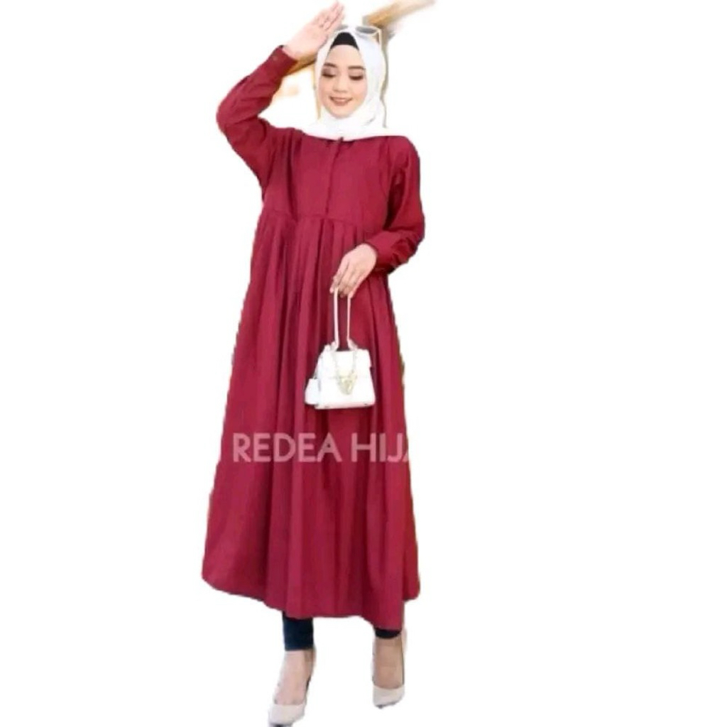 Dress Wanita Metta Jumbo Midi Bahan Katun Toyobo Motif Polos Busui Friendly Allsize LD115