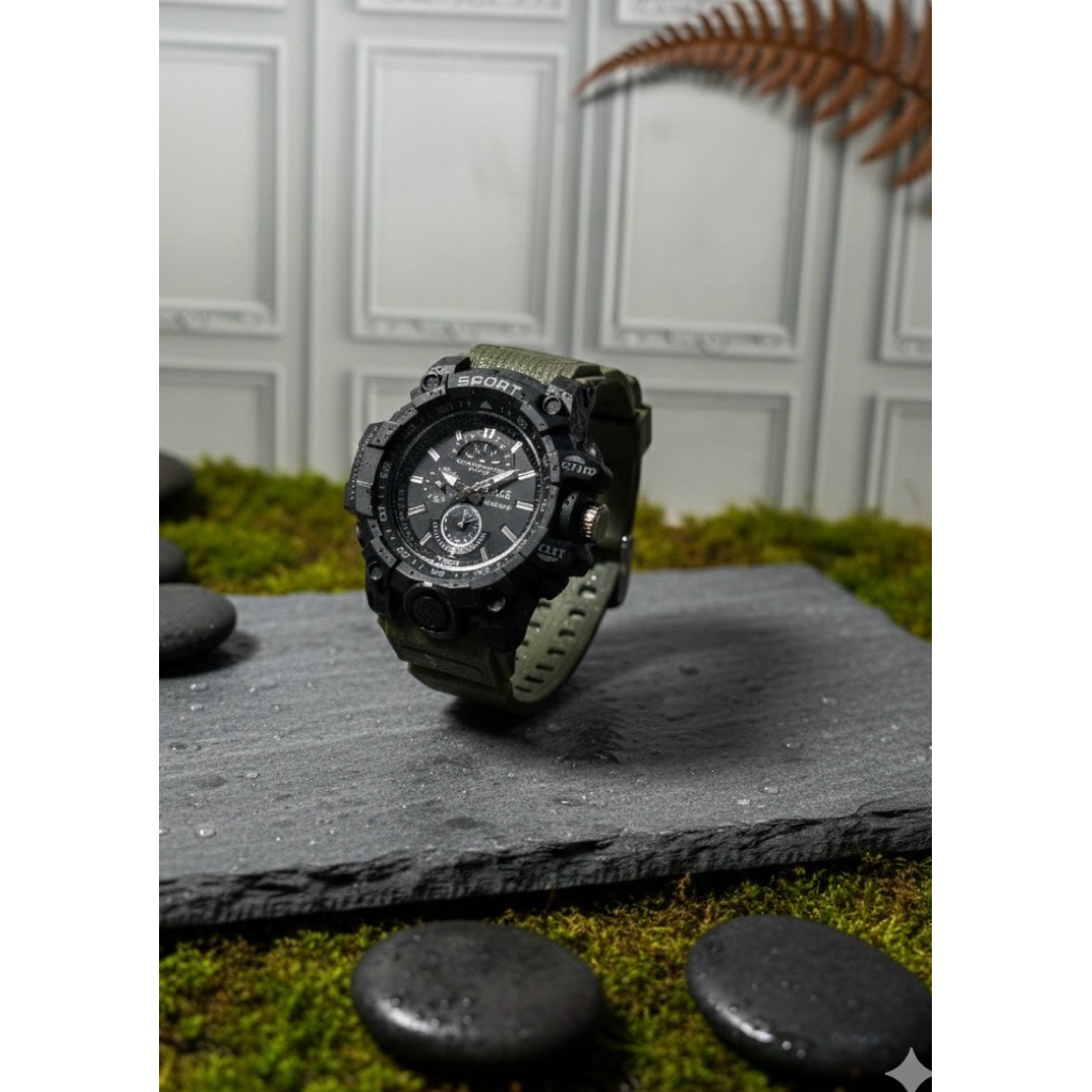 Jam Tangan Pria Digital Sporty Tali Rubber Analog Q&O Army 8181 (D4G-A) dan Polos
