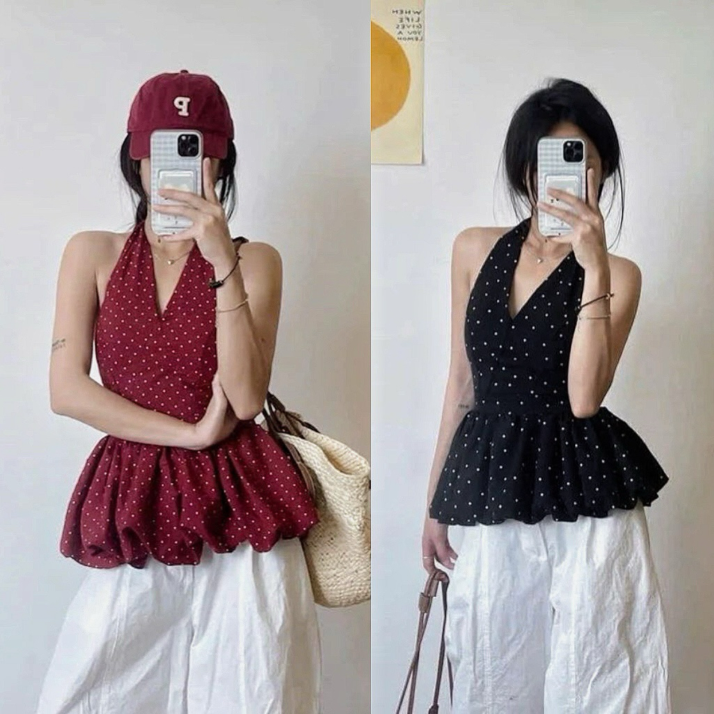 BLOUSE NATAL ATASAN EDISI NATAL BLOUSE POLKADOT WANITA | BLOUSE SUMMER | BLOUSE BALON WANITA BOW TOP