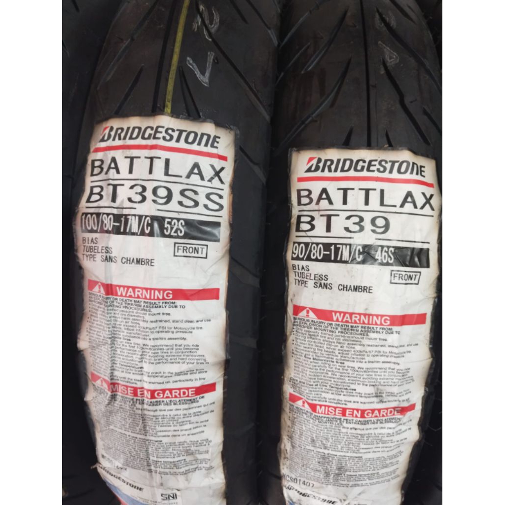 PAKETAN BAN LUAR BATTLAX BRIDGESTONE BT39 UKURAN 90/80-17 DAN 100/80-17 TUBELESS