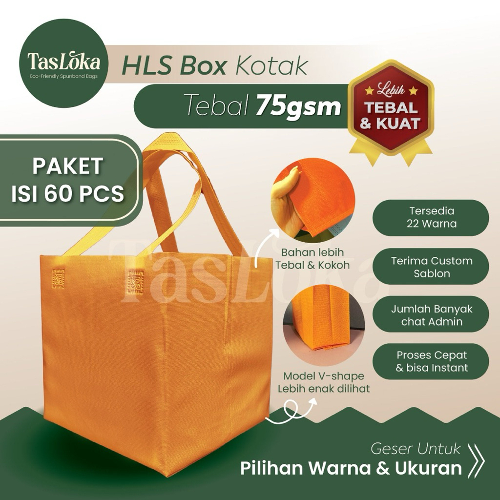 (Paket 60pcs) Tas Spunbond Box Nasi Kotak 75gsm (Tebal & Kokoh) Goodie Bag Souvenir Tas dus kue / ta