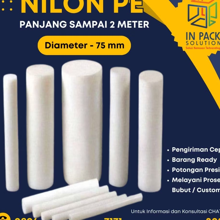 (Nilon PE 75 mm) Jual Nylon rod Pe Nilon batangan 7,5 cm, Nylon As Potongan, As Nilon
