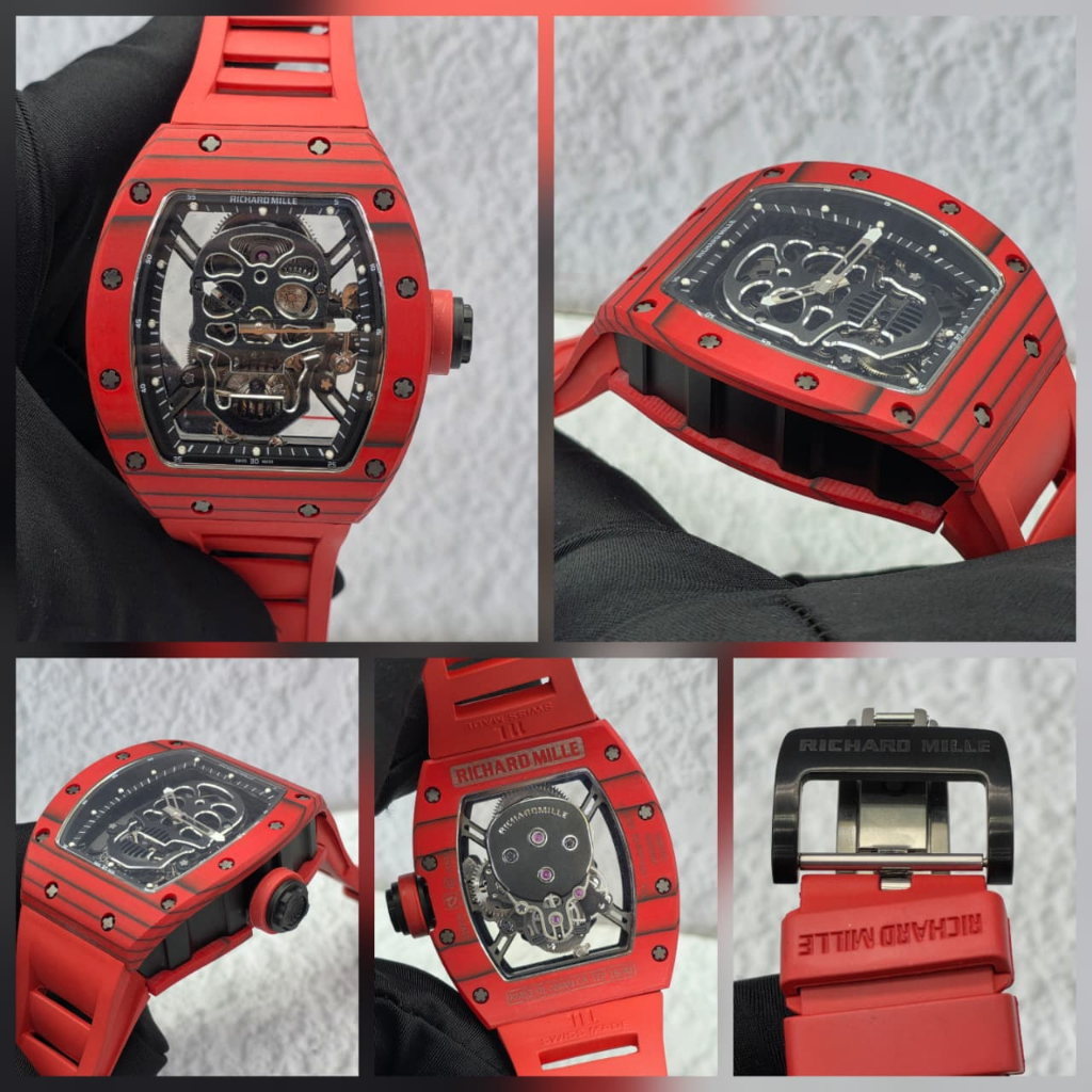 JAM RM 52 TOURBILLON FULL RED CARBON CASE SOFT RUBBER STRAP 42MM BY RMF TIER 5