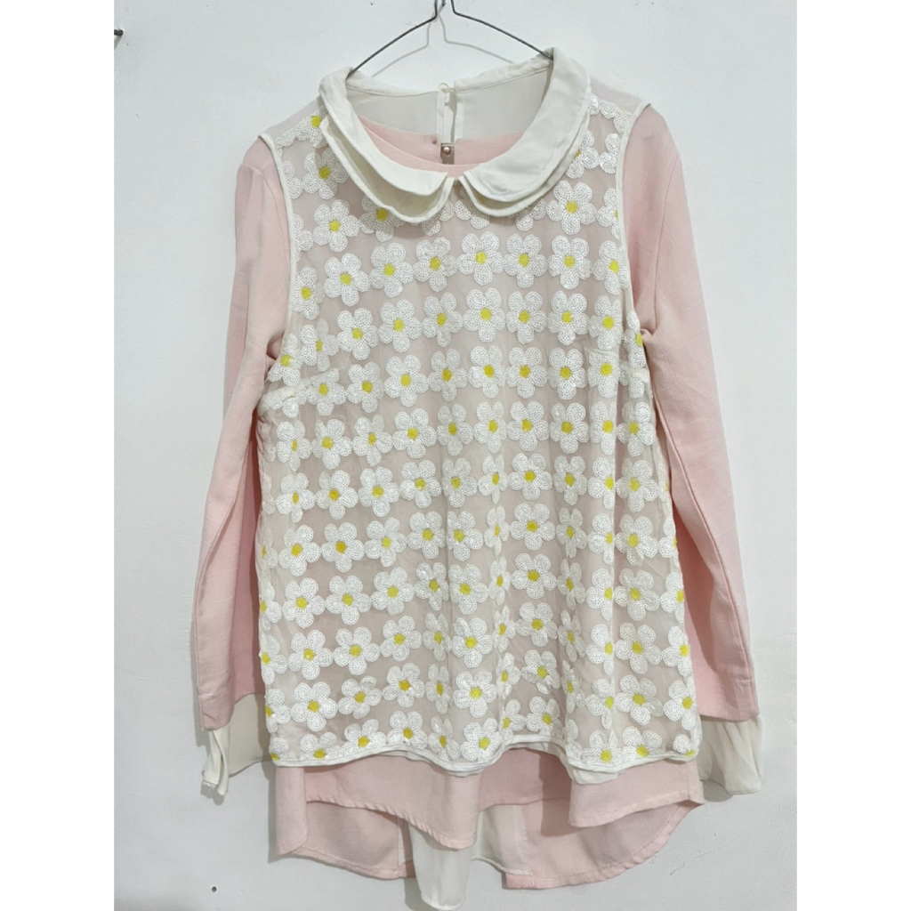 baju blouse combi wanita vest pink soft