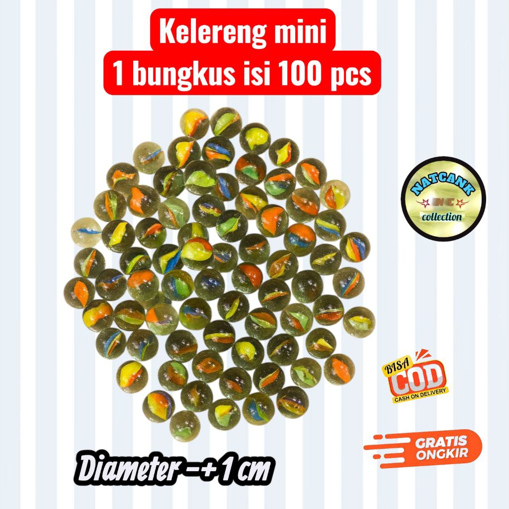 Kelereng Mini motif belimbing Warna-Warni Isi 100 – Diameter 1 cm