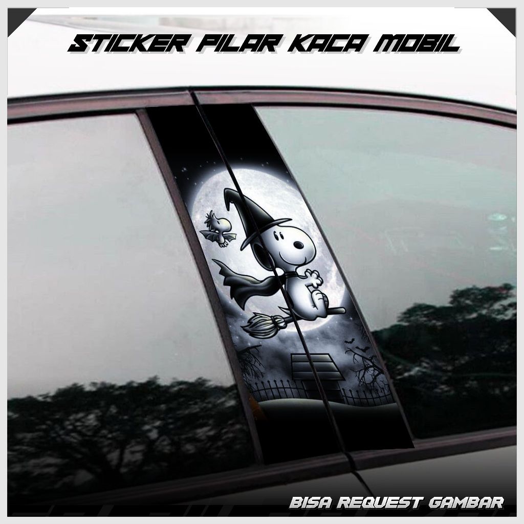 BISA REQ GAMBAR/FOTO - Sticker Pilar Pintu Kaca Mobil Universal Edisi Kartun SNOOPY