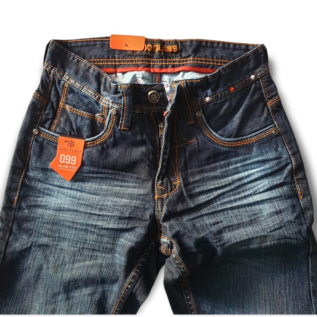 (COD) HUGO GLASS ORIGINAL Jeans Panjang selved fidding Bahan Corvus import Slimfit terbaru Denim jin