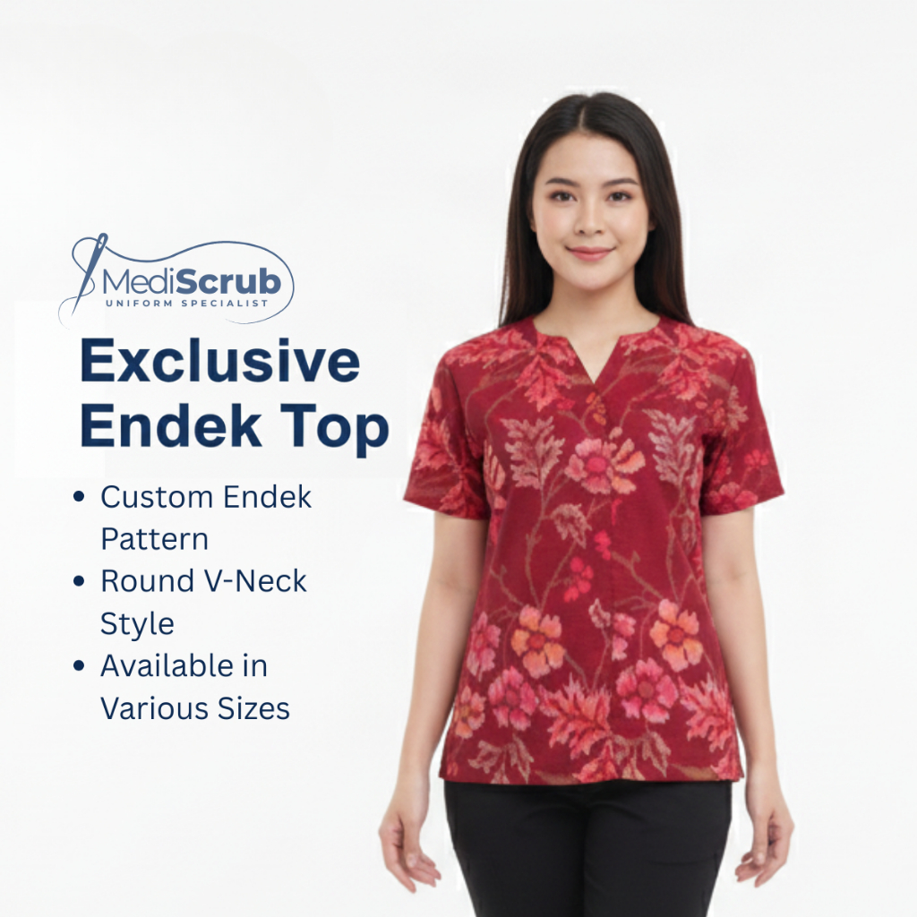 MEDISCRUB - Scrub Tenun Endek Bali / Baju batik / Baju Jaga Dokter Perawat / Round V Neck