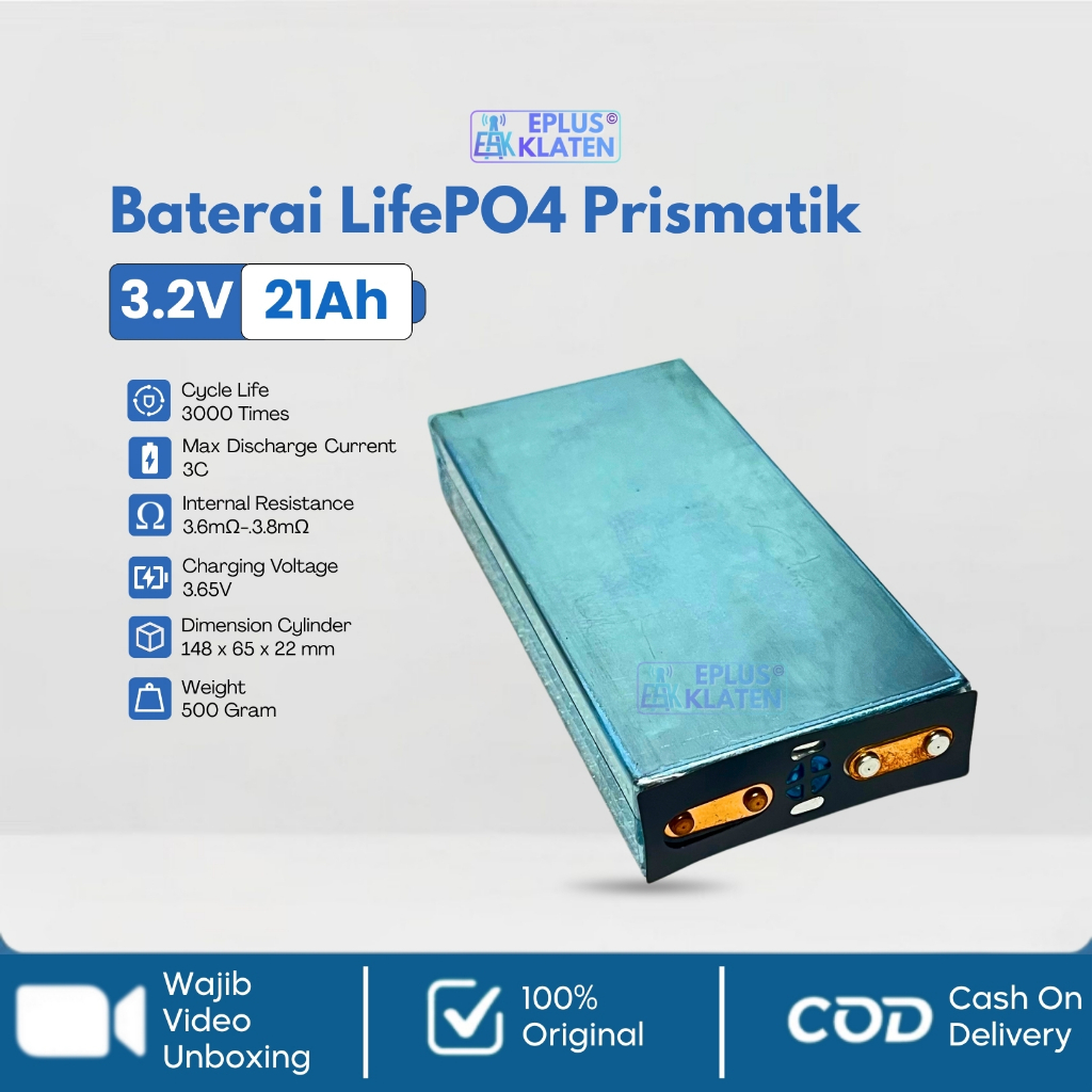 Battery LifePO4 3.2V 21Ah Prismatik NEW Baterai Motor Listrik 20Ah PDC PAC Grade A - BT136