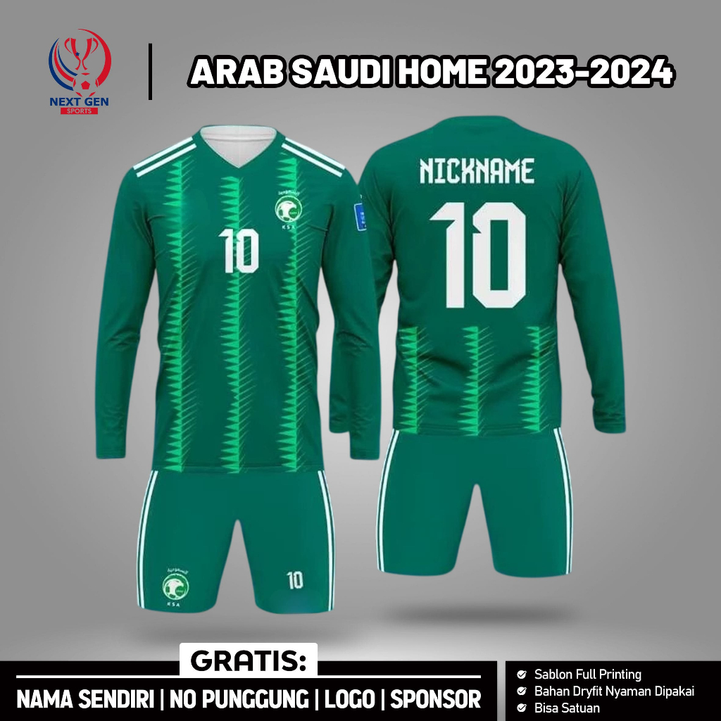 Baju Bola Jersey Timnas Arab Saudi Home 2023 - 2024 [Gratis Logo, Nama dan No Punggung]