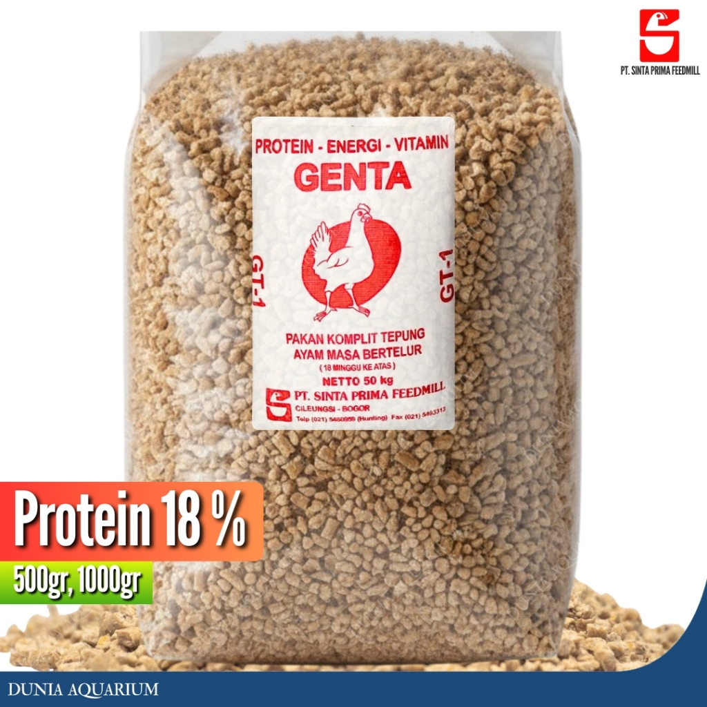 GT-1 Pakan Ayam Kemasan 1kg & 1/2kg Protein 18% / Pakan Pur Ayam Petelur SINTA GENTA GT-1