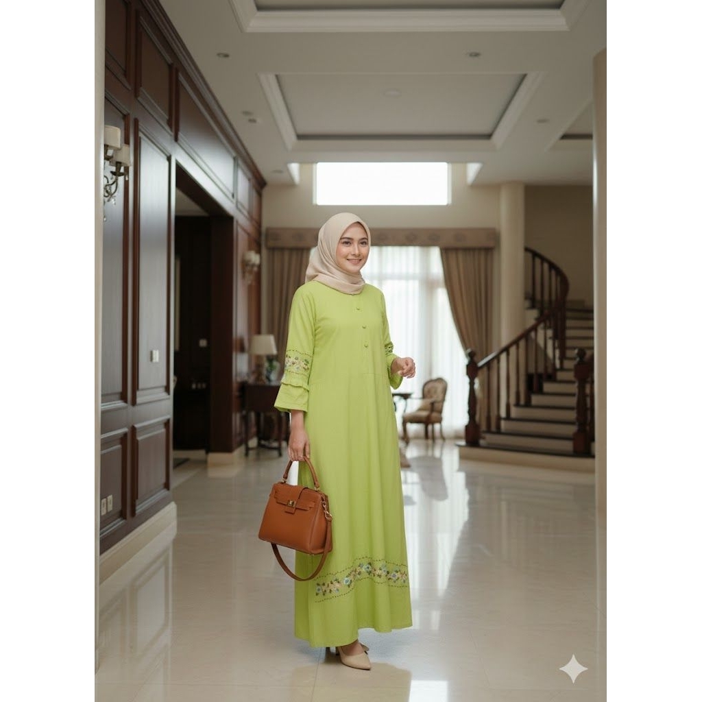 Gamis Hijau Stabilo Bordir