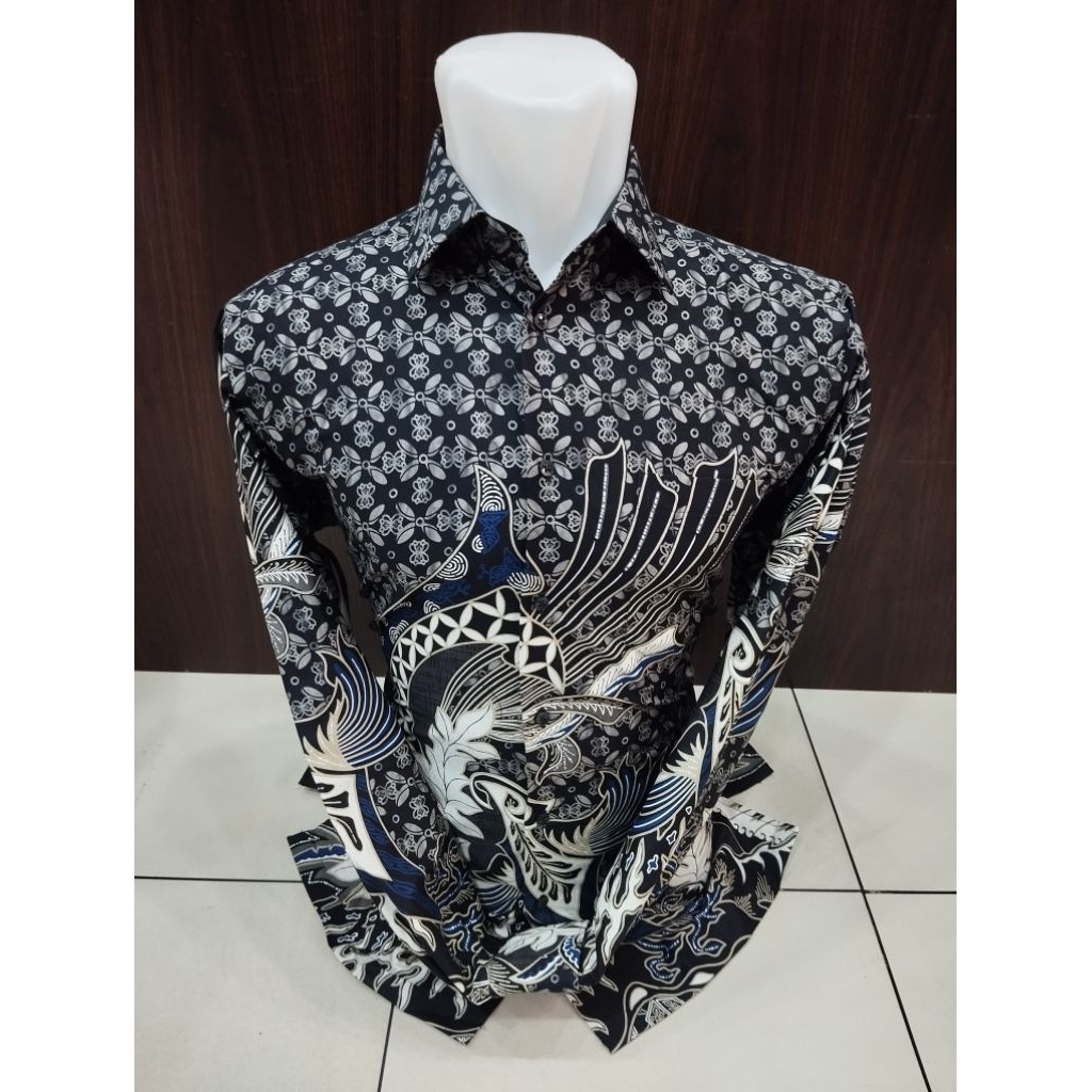 Alisan Kemeja Batik Pria Printing Pola Bunga Cream Lengan Panjang Slimfit