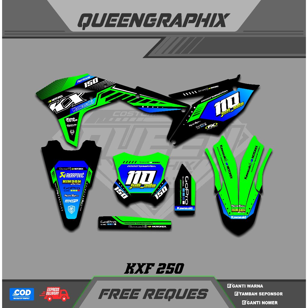DECAL KX F 250, GTX  KX F 250 BISA CUSTOM DESAIGN NAMA, NOMOR, SPONSOR, WARNA (8)