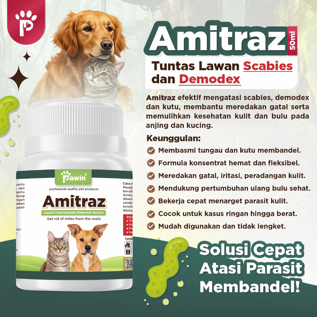Amitras Obat Kutu Kulit Scabies Jamur Demodeks Anjing Kucing 50ml
