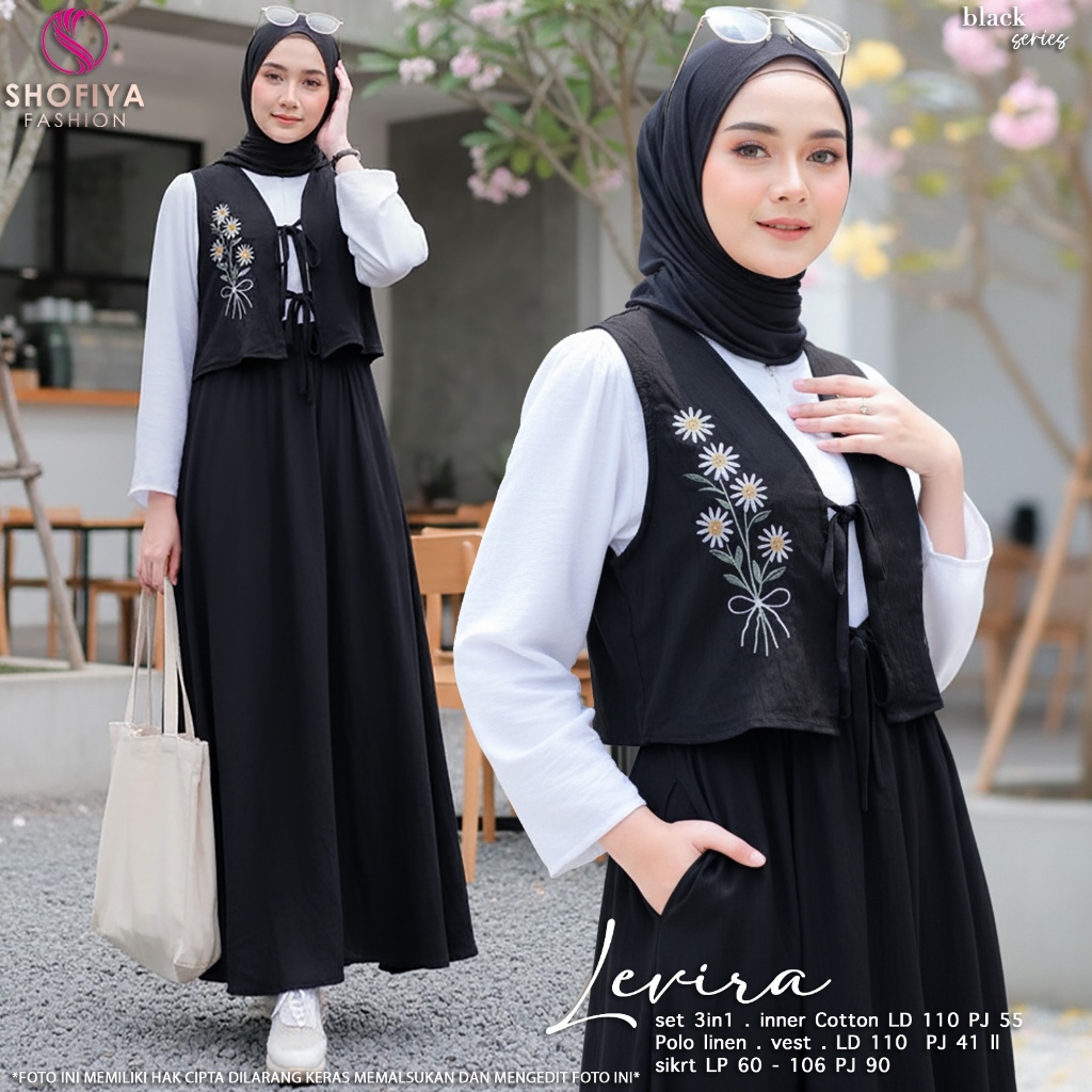 (GOODSTORE) ONE SET 3in1 LEVIRA REMAJA BORDIR MUSLIMAH KEKINIAN ALLSIZE