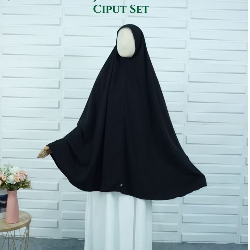 Jilbab Ciput(Non Pet) Jetblack|(Free Cadar Lepas)