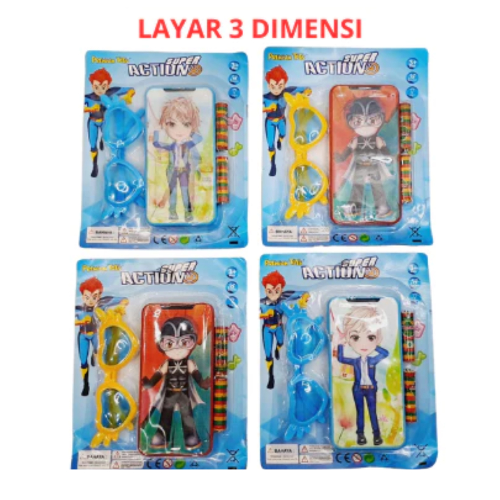 Mainan Anak HP Handphone Kacamata Set Bonus Baterai Berkarakter 3 Dimensi Terbaru SNI