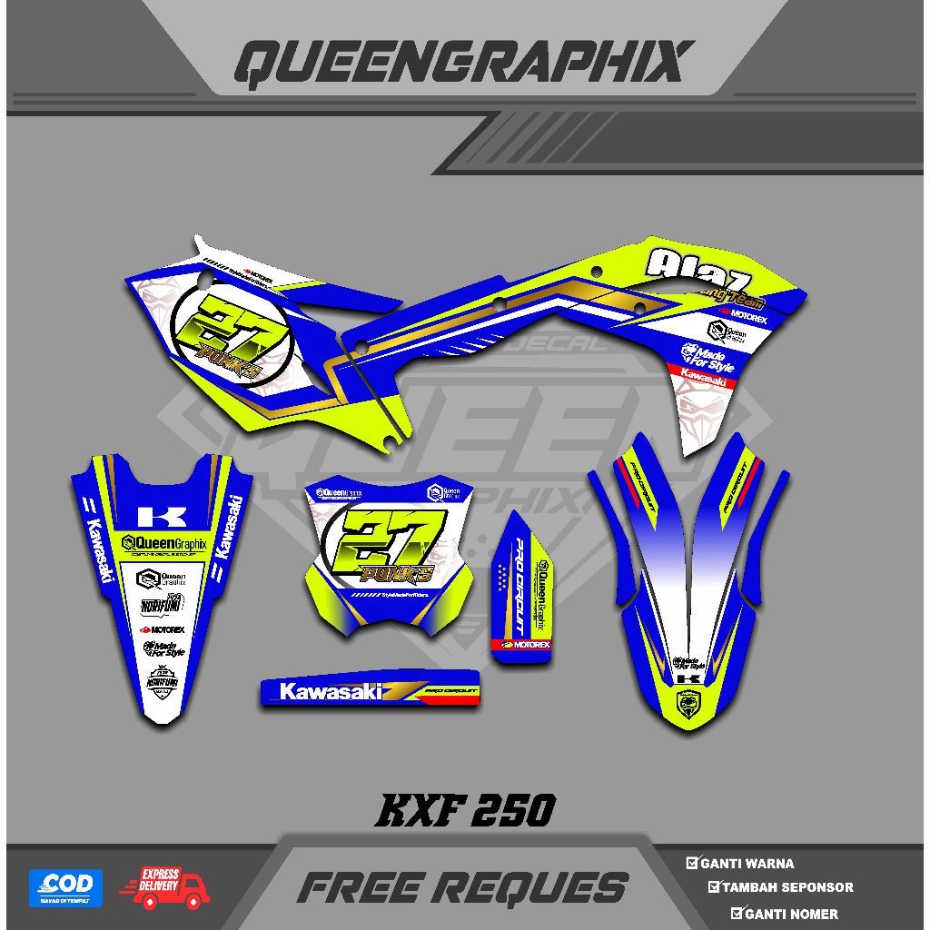 DECAL KX F 250, GTX  KX F 250 BISA CUSTOM DESAIGN NAMA, NOMOR, SPONSOR, WARNA (14)