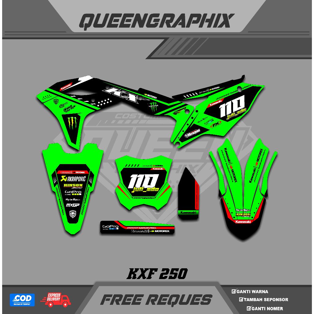 DECAL KX F 250, GTX  KX F 250 BISA CUSTOM DESAIGN NAMA, NOMOR, SPONSOR, WARNA (15)