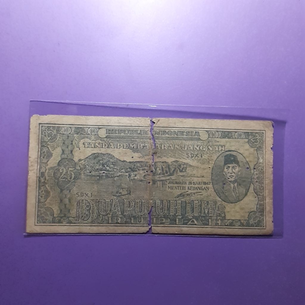 Uang kuno 25 rupiah ori 1947