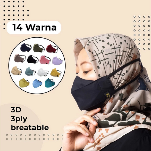 Masker Kain Hijab Headloop 3D 3ply non Medis Polos Pastel