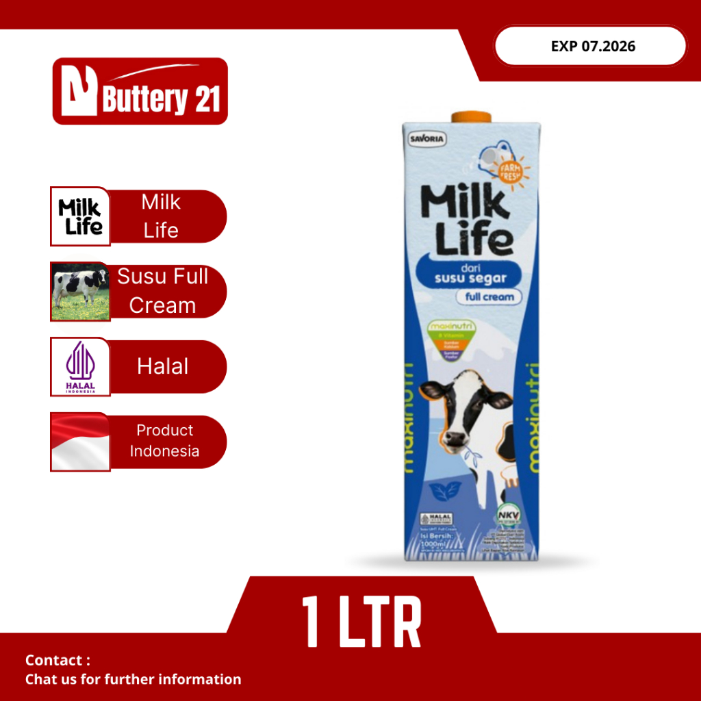 SUSU MILK LIFE UHT 1 LTR/MILK LIFE FULL CREAM/SUSU UHT MILK LIFE/SAVORIA SUSU UHT FULL CREAM