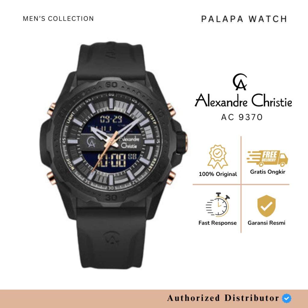 TERLARIS Jam Tangan Pria Alexandre Christie AC 9370 / ac9370 / 9370 Rubber Digital Original