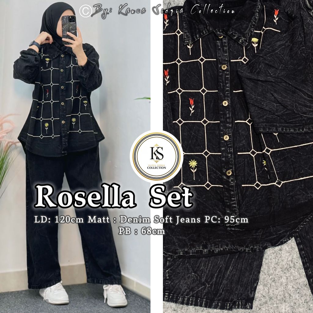 KS-Rosella Setcel Jumbo jeans wanita mix bordir oversize (Setelan Hijab friendly busui friendly)