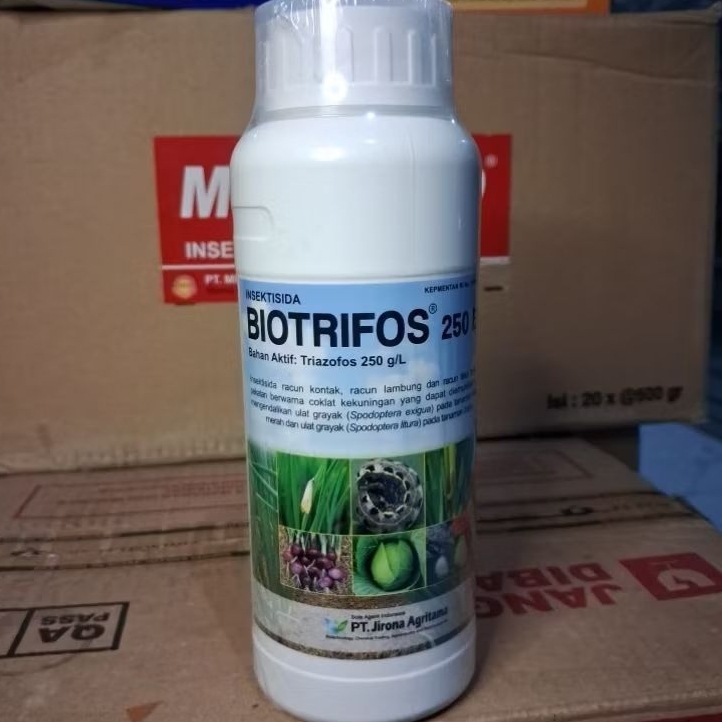 Insektisida BIOTRIFOS 250EC.Bahan Aktif:Triazofos 250g/l.Pengendali hama Kaper,Ulat,beserta telur-te