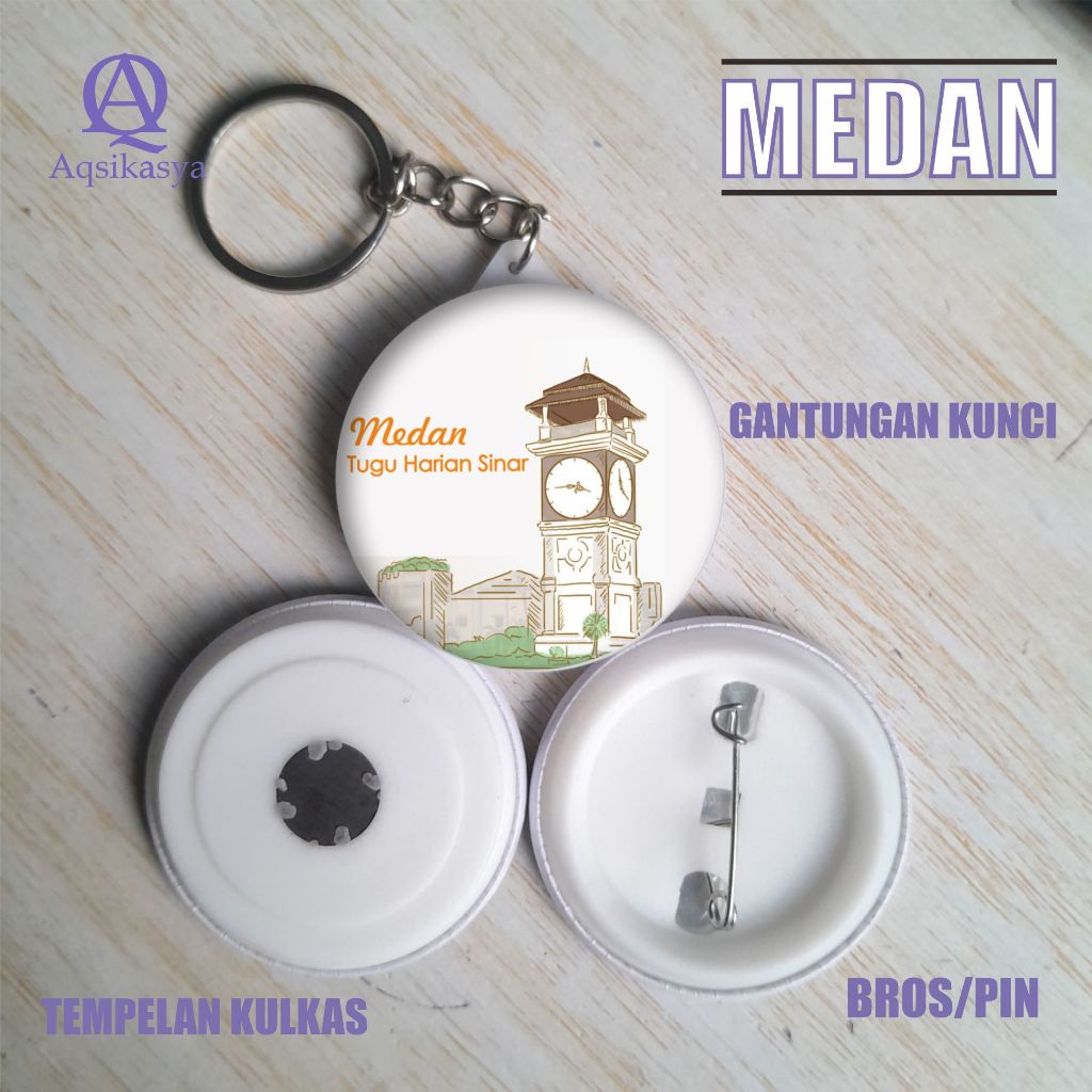 SOUVENIR MEDAN GANTUNGAN KUNCI I BROS/PIN I MAGNET TEMPELAN KULKAS DIAMETER 4.4 CM