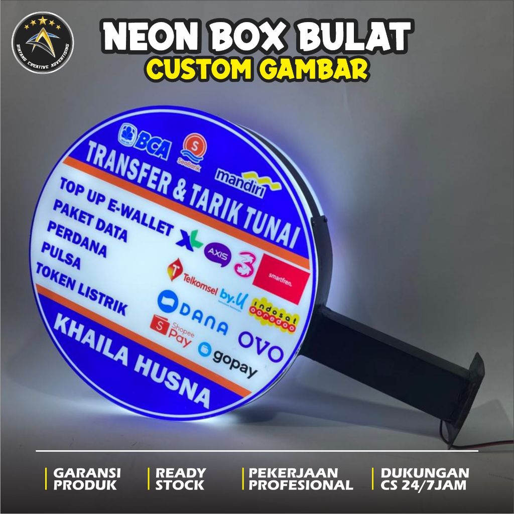 Neon Box Mini Atm | Neon Box Bulat 2 sisi | Free Design | Neon Box Siap Pasang