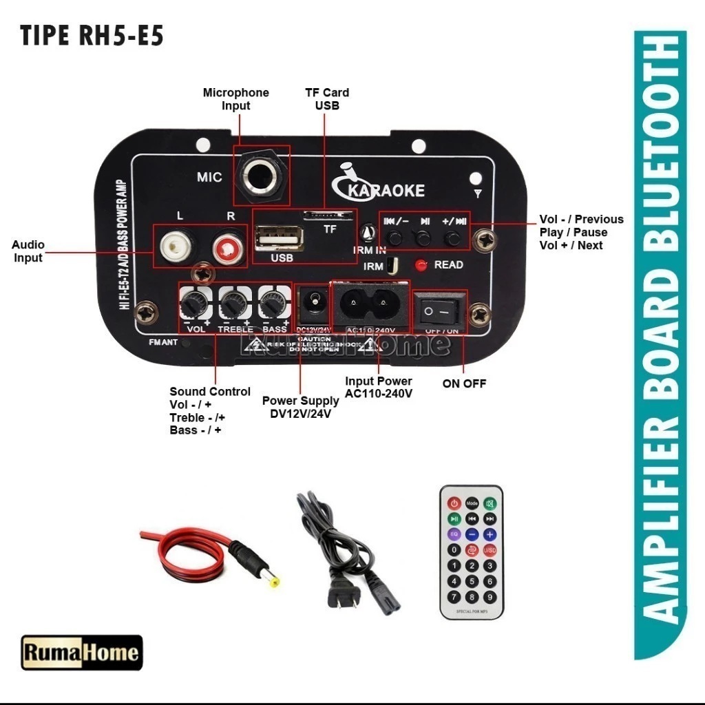 5 inch 60w Amplifier Bluetooth Super Bass 12V/24V/220V Modul Speaker