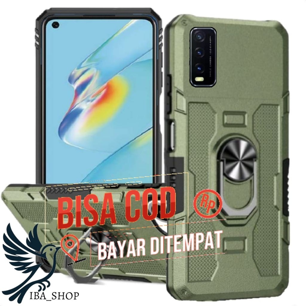 Case VIVO Y12S/Y20/Y20S Soft Case Robot Hit EYE Ring Standing Hard Case Carbon