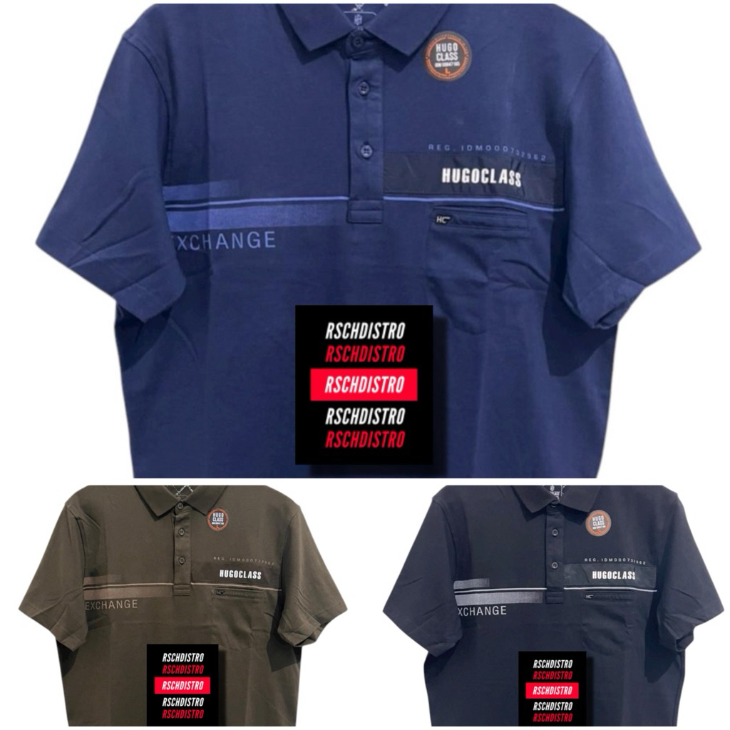 Kaos Kerah Fashion Pria HUGO CLASS Original OKEBOSS Combet Polos Kombinasi Pundak M-XXL (Kancing)