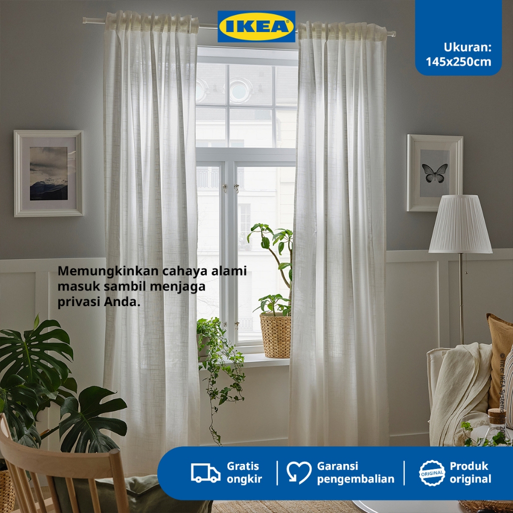 IKEA SILVERLONN Gorden Tipis 1 Pasang Dengan Pita Pos / Putih 145x250cm