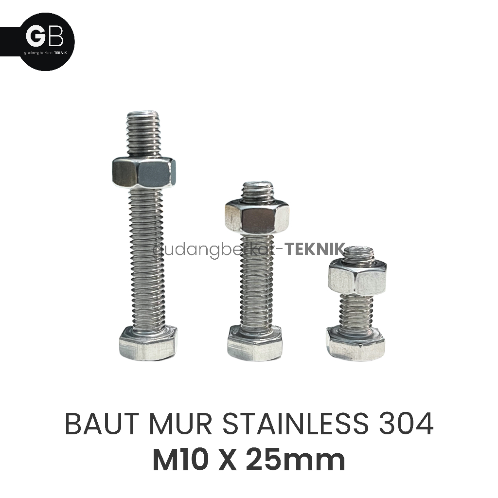 Baut Mur Stainless M10x25 / BM SS 304 10x25 / Baut SS M10 x 25 Kunci 17