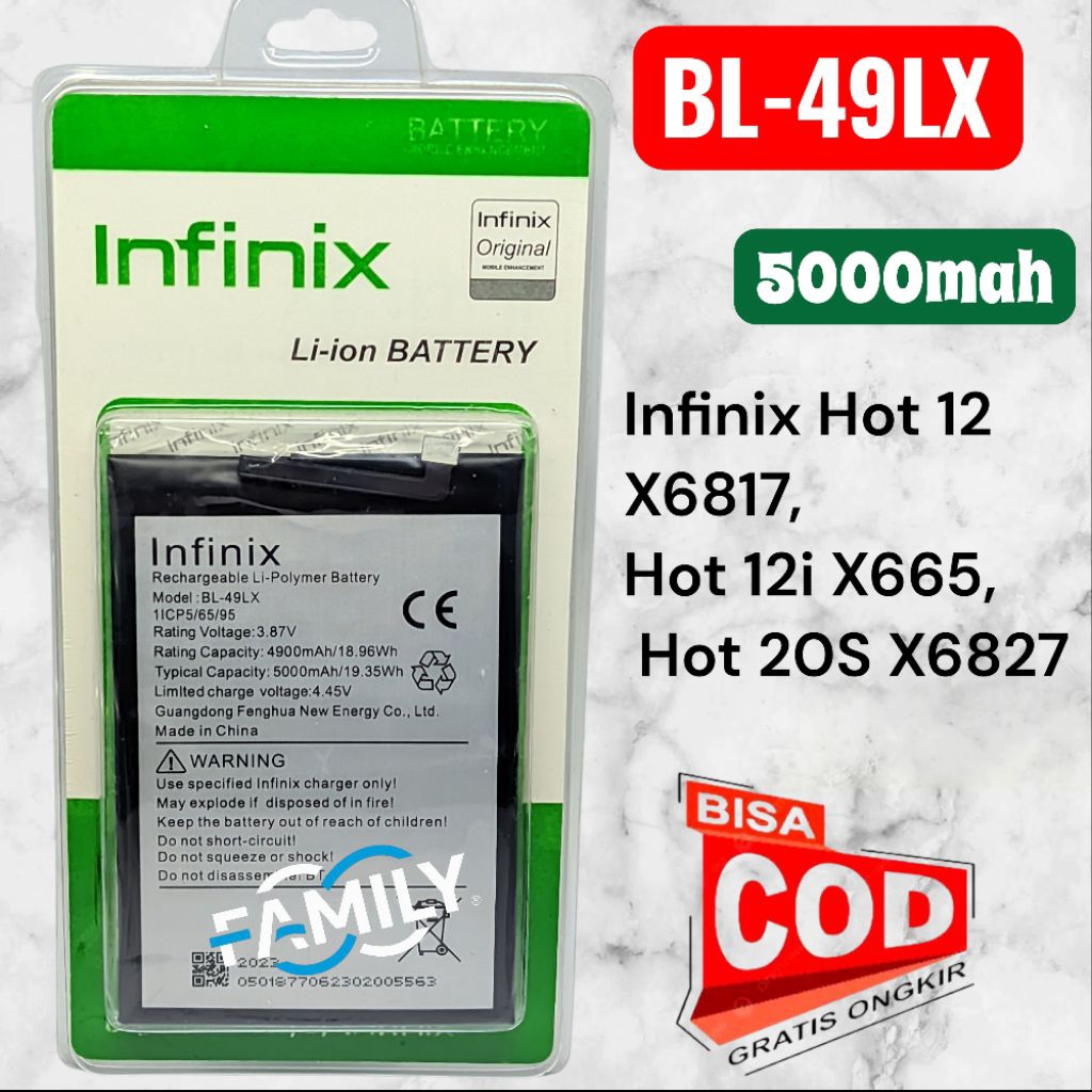 BATRAI BATRE INFINIX HOT 12 / HOT 12i / HOT 20s MODEL BL-49LX BATRAI BATRE BATTERY ORI